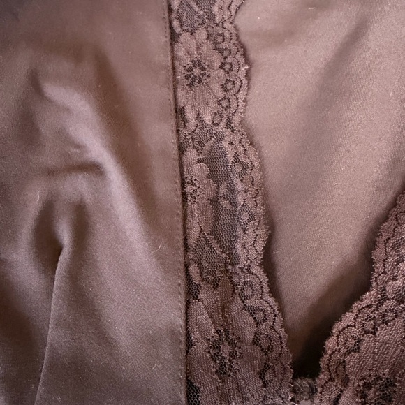 White Fox Boutique Deep V Lace-Trim Long Sleeve Top - Brown - Picture 4 of 9